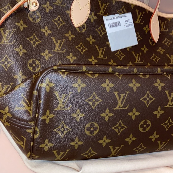 Louis Vuitton Neverfull Mono MM & Wristlet Gift Box with Blue Ribbon NEW - Picture 14 of 16
